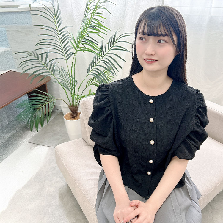 大きいサイズ レディース トップス ブラウス シャツ パワショル 5分袖 パール 春コーデ 春 夏 LL 2L 3L 4L 5L ブラック 黒 ライトグレー +cute プラスキュート GOLDJAPAN 大きいサイズ レディース トップス ブラウス シャツ