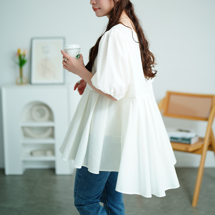 【美品！】Curensology ホワイト パフスリーブ チュニック　ワンピース ホワイト】パフスリーブチュニックワンピ Puff Sleeve Tunic One
