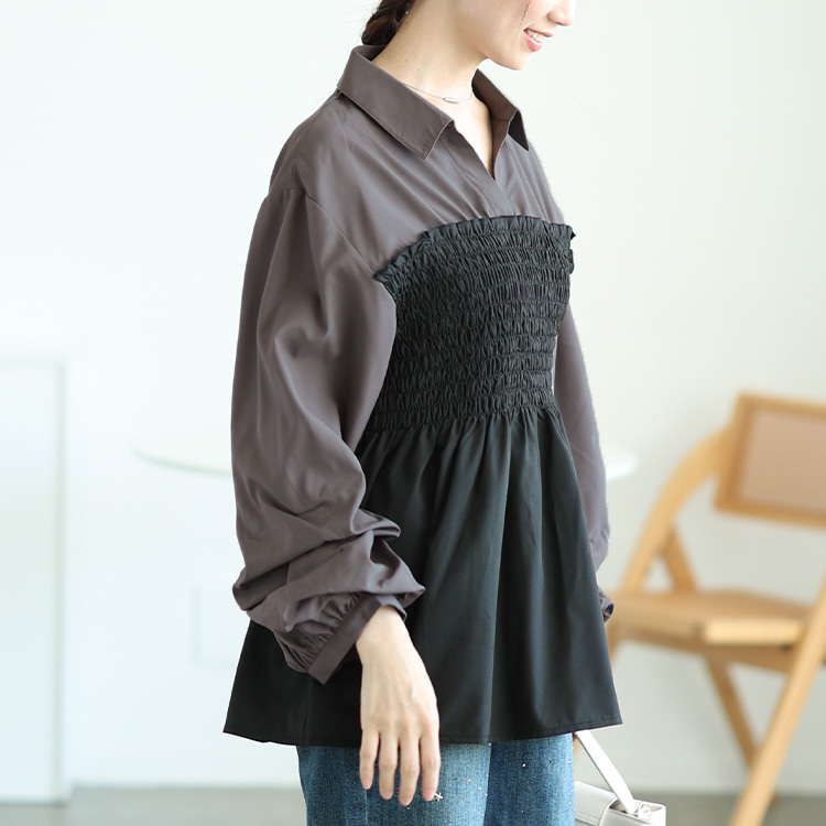 【ブラック】mipiarl  シャツドッキングペプラムビスチェ ミピアール mipiarl mipiarl シャツドッキングペプラムビスチェ