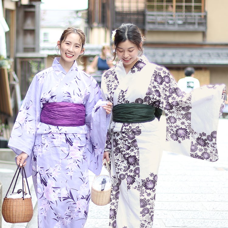 紫市松の蓮柄上下セパレート浴衣＆結び帯3点セット