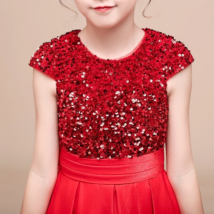 子供ドレス 豪華 胸元スパンコールがキラキラと輝きを放つジュニアドレス 女の子 ロングドレス 140 150 160