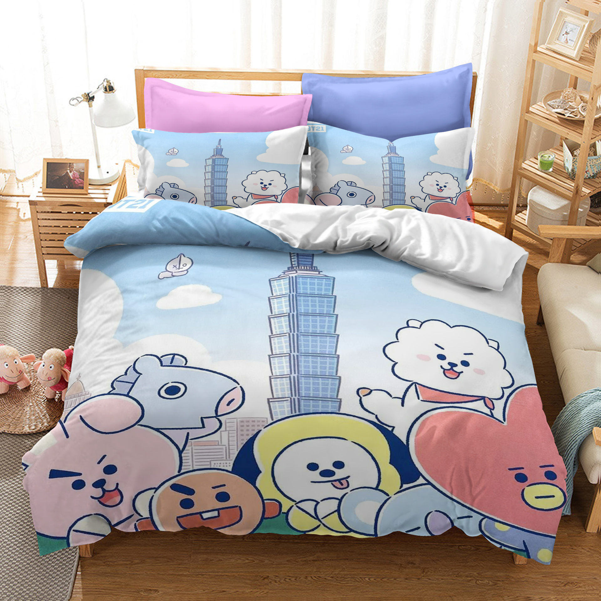 防弾少年団(BTS) - BTS BT21 TATA 掛け布団＋クッション枕セット テヒョン 防弾少年団 BTS 防弾少年団 BT21 布団カバー 3点セット 寝具カバーセット 枕