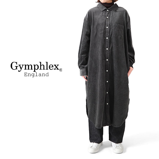 GYMPHLEX ジムフレックス ストライプ バンドカラー シャツワンピース J