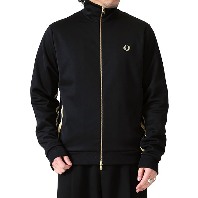 フレッドペリー トラックジャケット UK10 M テープロゴ ブラック ゴールド Fred Perry フレッドペリー フード付き ナイロンジャケット J2330