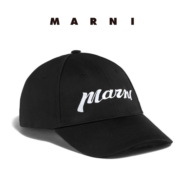 新作25SS⭐︎新品！マルニ 刺繍 ロゴ キャップ　帽子 黒 マルニ MARNI 帽子 キャップ 刺しゅうロゴ入り オーガニック