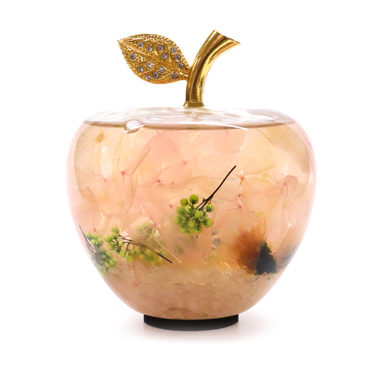 GOLD STONE ハーバリウム リンゴ ガラス 置き物 金箔 天然石 さざれ