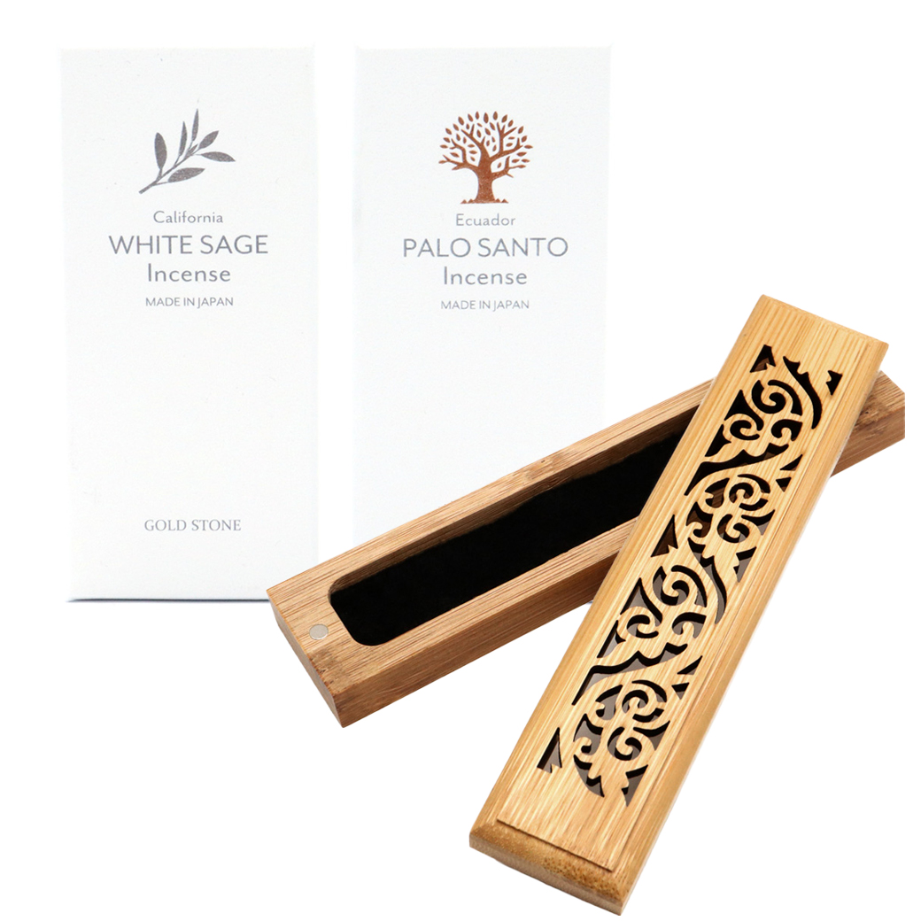 お香 ホワイトセージ パロサント 線香 2種類の香り ＋ 横置き お香立て