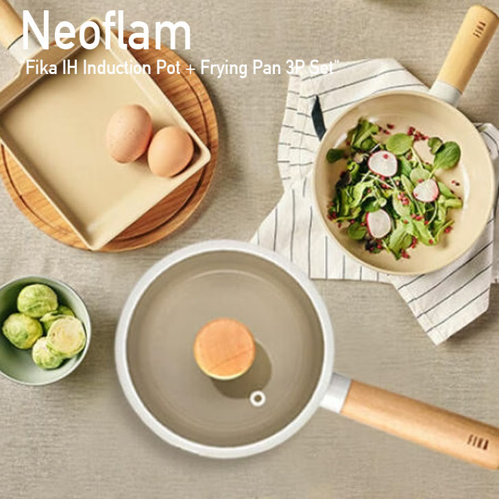 ネオフラム フライパン Neoflam ピカ 蓋付き IH対応 Fika IH Induction Pot + Frypan 3P Set 韓国雑貨 キッチン用品 18cm 15cm WHITE ホワイト 1465370 ACC｜goldtail2020