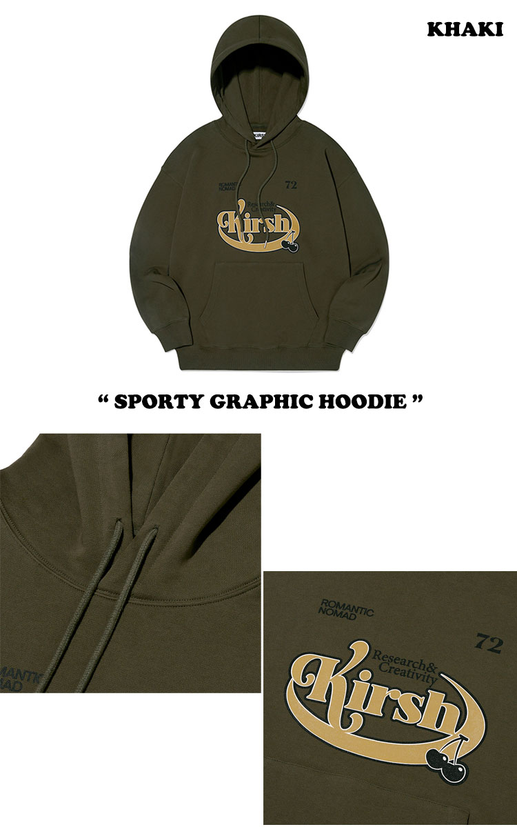 キルシー 韓国 パーカー KIRSH 正規販売店 SPORTY GRAPHIC HOODIE スポーティー グラフィック フーディ White ホワイト Khaki カーキ KKRFCTH502E ウェア｜goldtail2020｜02