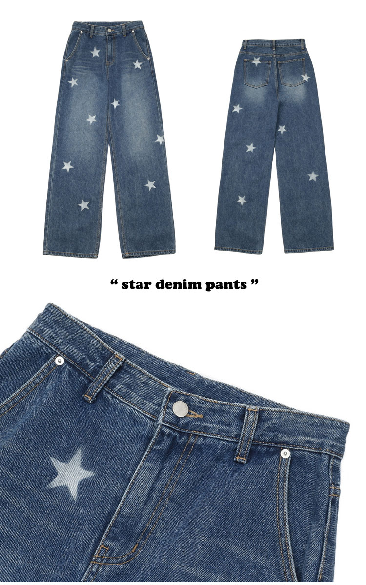 ミッドナイトムーブ 正規販売店 パンツ MIDNIGHT MOVE star denim pants スター デニムパンツ BLUE ブルー BLACK ブラック 23fw56/57 ウェア｜goldtail2020｜03