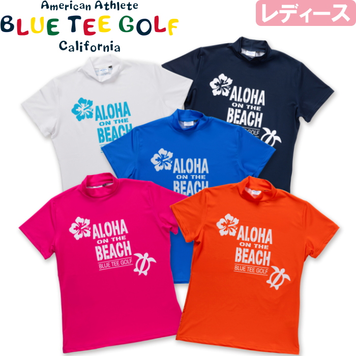 【ネコポス送料無料】ブルーティーゴルフ Aloha on the Beach レディース 半袖モックネックシャツ BTG-AWT004/BLUE TEE GOLF