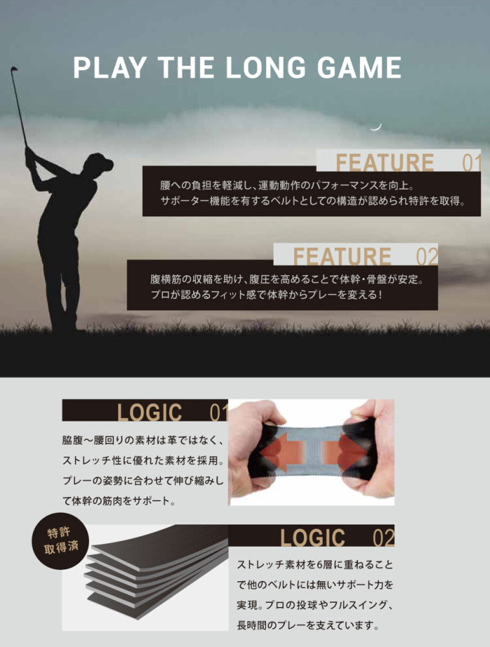 コアテクノロジー コアエナジー ベルト ゴルフ用 Core Energy GOLF ストレッチ 体幹サポート ベルト型サポーター｜golf-atlas｜05