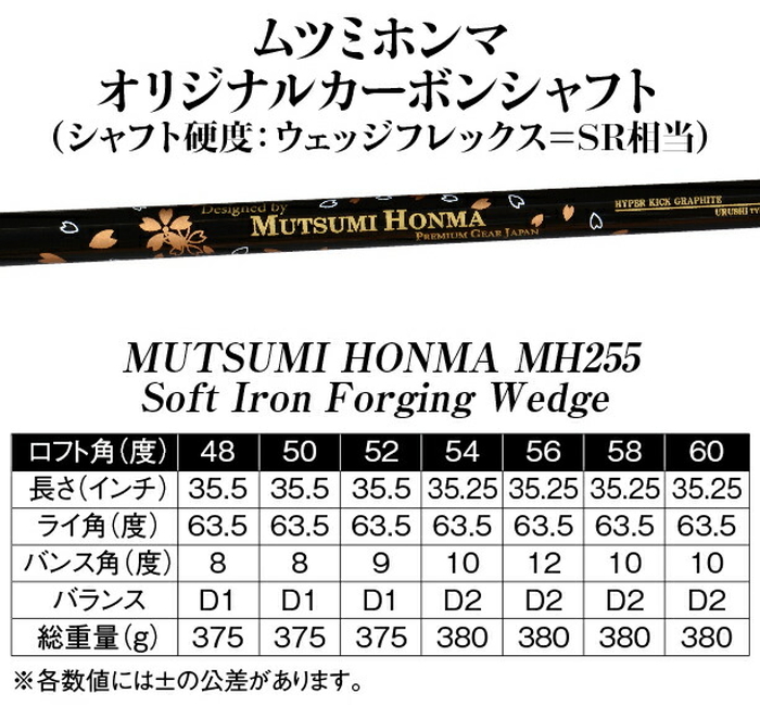 MUTSUMI HONMA ムツミ ホンマ 本間睦 MH255 軟鉄鍛造ウェッジ : honma