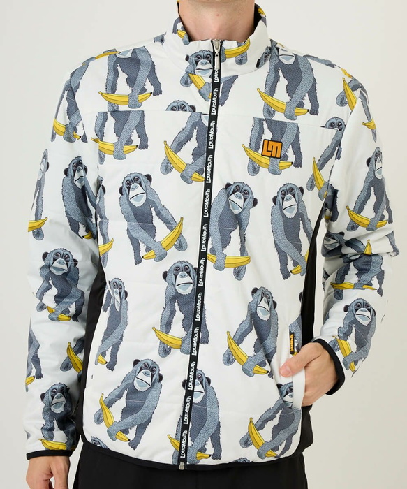 LOUDMOUTH ラウドマウス ジャケットブルゾン 黒×ピンク ゼブラ柄×フラミンゴ総柄 裏起毛 レディース L ゴルフウェア LOUDMOUTH Loudmouth ラウドマウス ストレッチツイル ロング