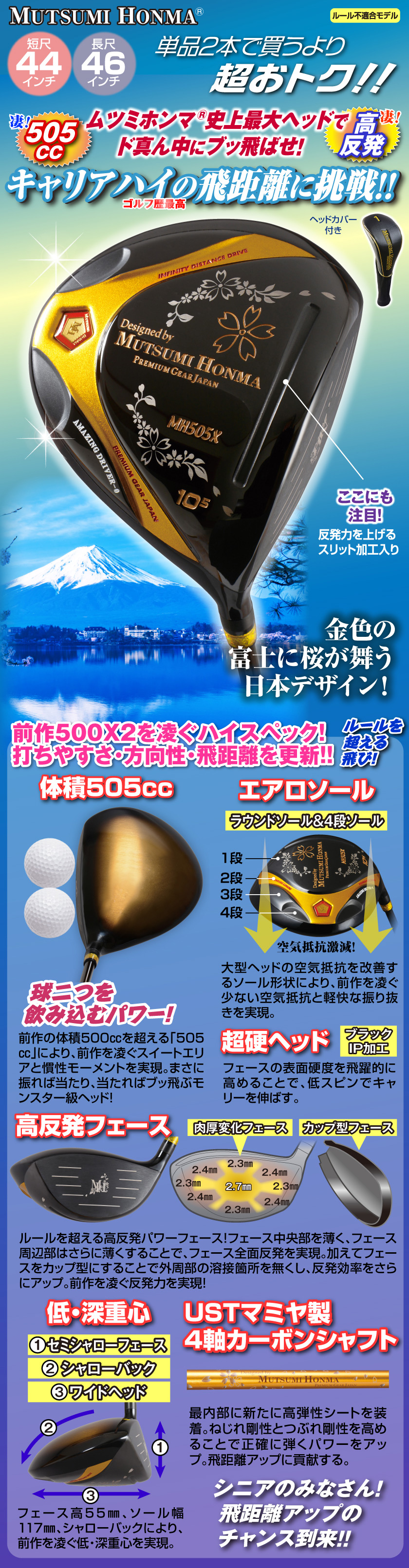MUTSUMI HONMA（ムツミホンマ） 高反発ドライバー 2本セット 非公認