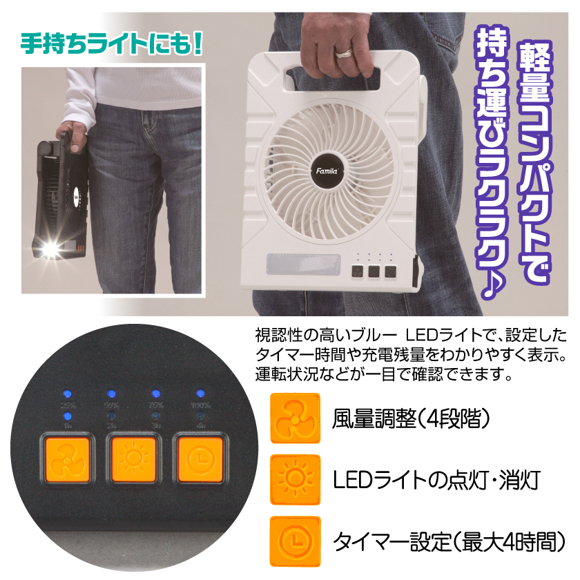 充電式 扇風機 ソーラーパワフルファン ソーラーパネル タイマー機能