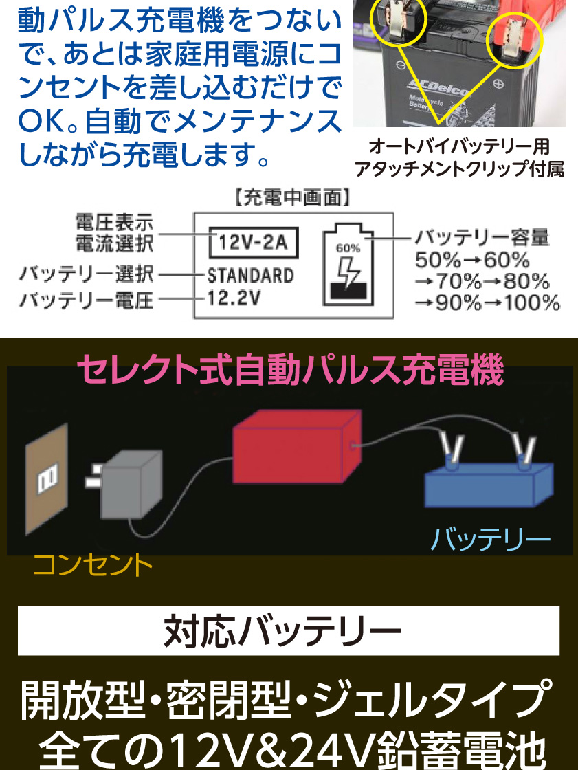 セレクト式自動パルス充電機 MP-230 バッテリー 再生 パルス カーバッテリー 全自動 再生機 サルフェーション除去 12V 24V 農機 トラック