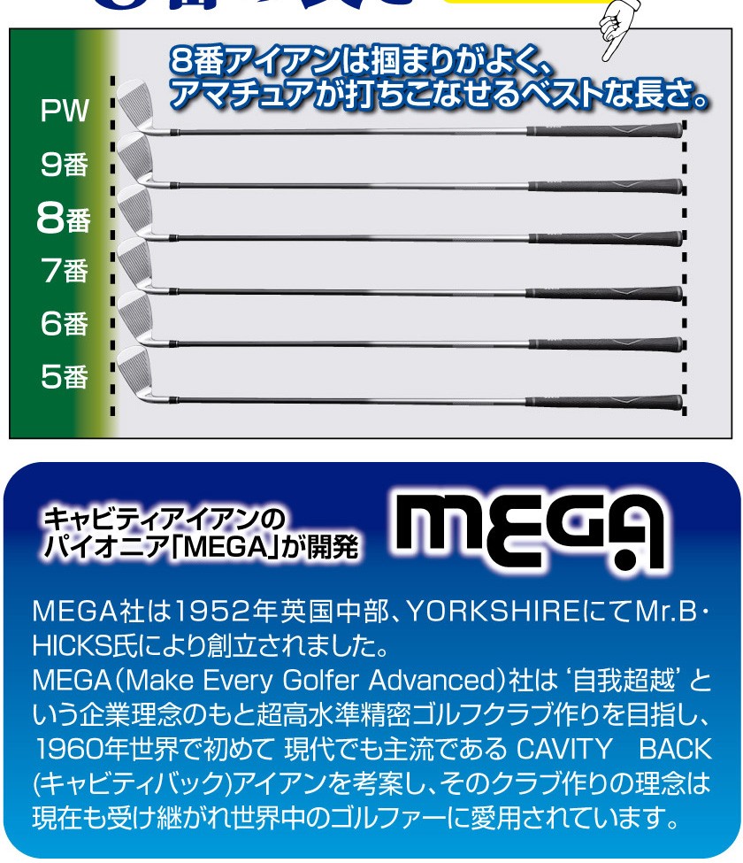 MEGA GOLF ワンレングスアイアン ゴルフクラブセット 6本 メンズ MEGA GOLF ワンレングスアイアン ゴルフクラブセット 6本 メンズ