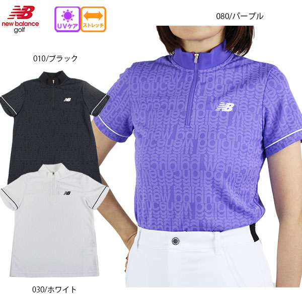ネコポス対象 ゴルフウェア モックネック 半袖 ニューバランス 012-6166502 レディース 26春夏 リフレクト・ロゴ柄ハーフジッププルオーバー ストレッチ UV
