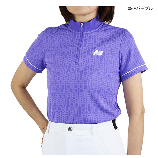 ネコポス対象 ゴルフウェア モックネック 半袖 ニューバランス 012-6166502 レディース 26春夏 リフレクト・ロゴ柄ハーフジッププルオーバー ストレッチ UV_2