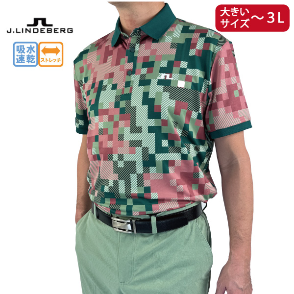 ゴルフウェア ゴルフシャツ 半袖シャツ ポロシャツ J.リンドバーグ メンズ 26春夏 Bridger Tour Print Polo 071-25351 ストレッチ 吸水速乾 大きなサイズ有