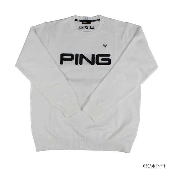 ピン　PING GOLF　ゴルフ用防寒クルーネックニットセーター　白色/袖部グレー系　サイズ LL　スイング設計　アクリル/毛素材　定価17,600円 ピン PING GOLF ゴルフ用防寒クルーネックニットセーター 白色