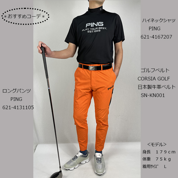 ポイント10倍 ゴルフウェア ゴルフシャツ 半袖シャツ ハイネックシャツ ピン 621-4167207 メンズ 24春夏 UVカット 速乾 大きいサイズ有 PING テラカノコ｜golf-line｜02