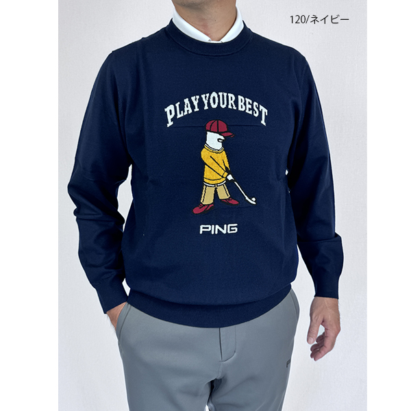 PING（ピン） ゴルフウェア 長袖ニット Mr.PINGジャカードクルーネック
