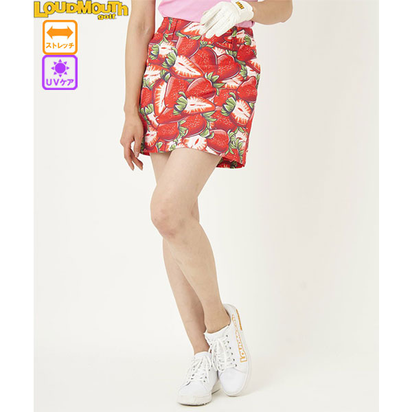 LOUDMOUTH - 大売り出し ラウドマウスインナー付き添い人スコート UV 直線コース 途轍も無い大きさ有 763351-350 レディース ビンテージストロベリー Vintage Strawberries スカート-スポーツ-ゴルフ