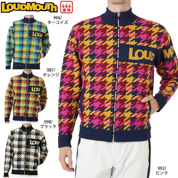 セール ラウドマウス メンズ 裏蓄熱軽量ニットジャケット 772702 LOUDMOUTH フルジップ ブルゾン ゴルフウェア 千鳥格子柄  大きいサイズ有