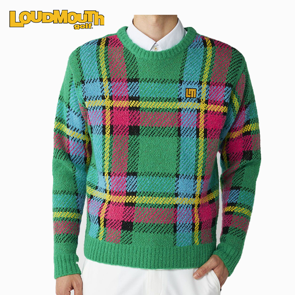 美品☆ラウドマウス ゴルフウェア XLサイズ ウール混ニットセーター グレー 白 LOUDMOUTH（ラウドマウスゴルフ） セール ゴルフウェア セーター