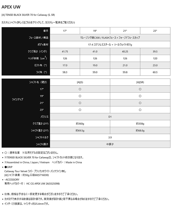 ゴルフクラブ カスタム キャロウェイ 26モデル APEX UW グラファイト TOUR AD　IZ 特注 Callaway 26モデル APEX UW ユーティリティウッド