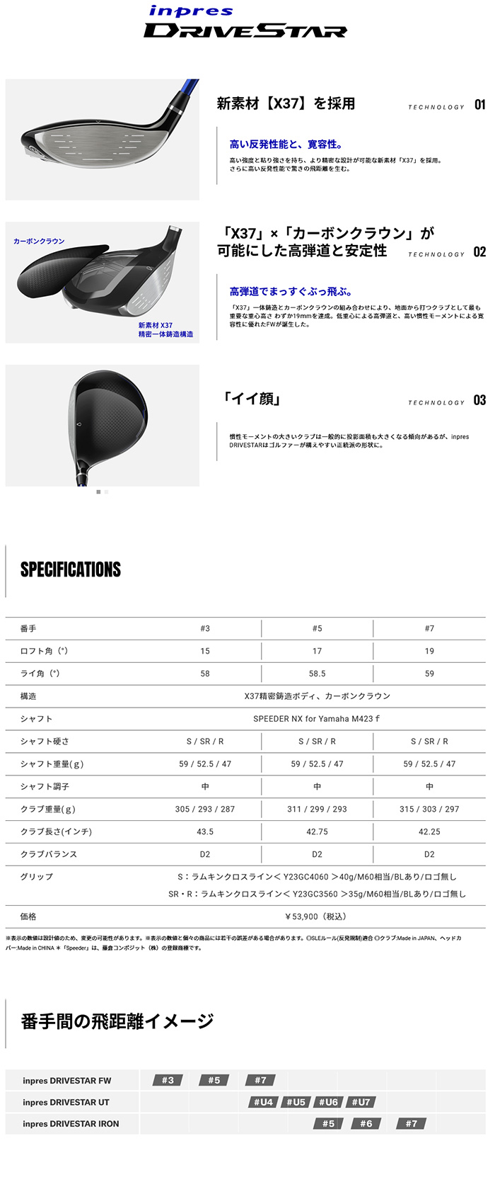オーダーカスタム 23inpres DRIVESTAR フェアウェイ TOUR AD F シャフト ツアーAD YAMAHA 特注カスタム
