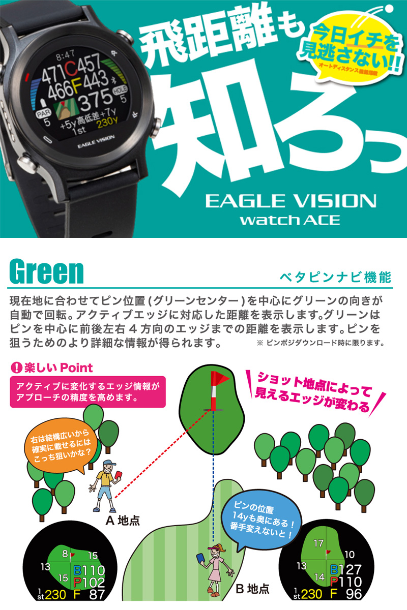 クーポン有 朝日ゴルフ EAGLE VISION Watch ACE イーグルビジョンウォッチ エース 高低差対応 EV-933  【正規販売店・保証付】 9SS1 GPS ゴルフナビ 距離計