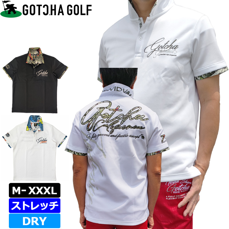 新品 ガッチャ ゴルフ メンズ 鹿の子 半袖 ポロシャツ XL GOTCHA GOLF シャツ 吸水速乾 UVカット 刺繍 ゴルフウェア サマー ◆GGPS184B