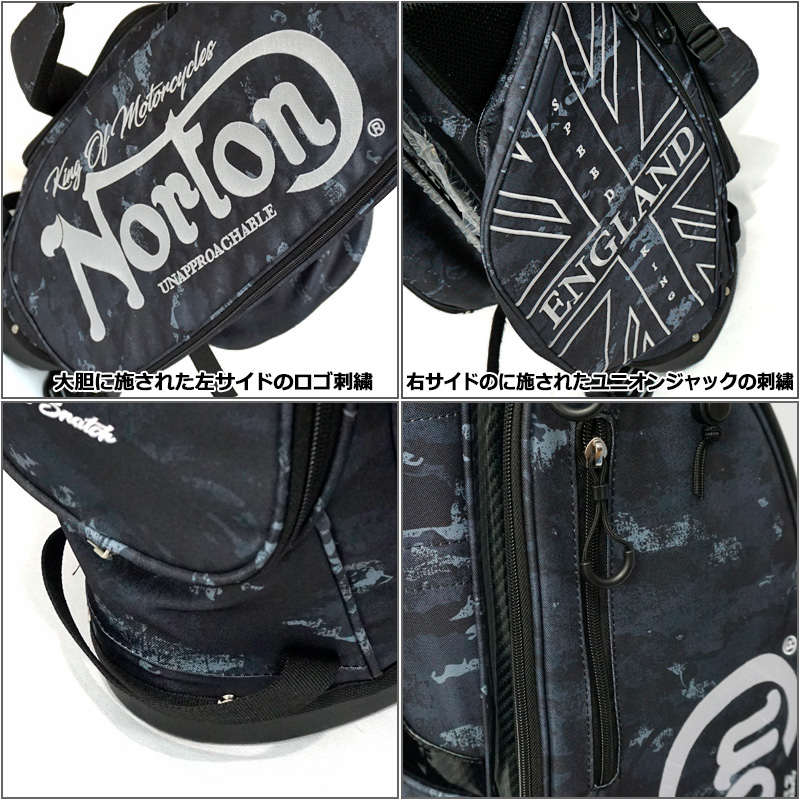 ノートンゴルフ 8型 軽量 スタンドバッグ 229NN8500 ユニオンジャック刺繍 カモ総柄 Norton GOLF 2WF2 スタンド式  キャディバッグ ゴルフ用バッグ OCT3