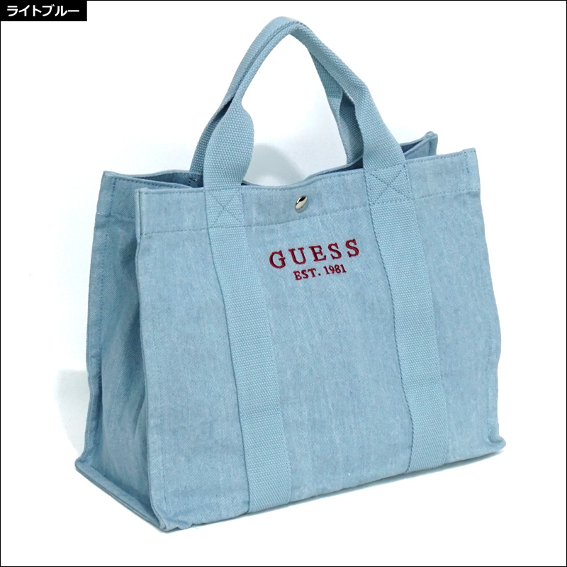 SALE特価 GUESS コットン ミニトートバッグ ショルダーベルト付 41014 ゲス USA U.S.A デニムトートバッグ ミドルトートバッグ  レディース メンズ