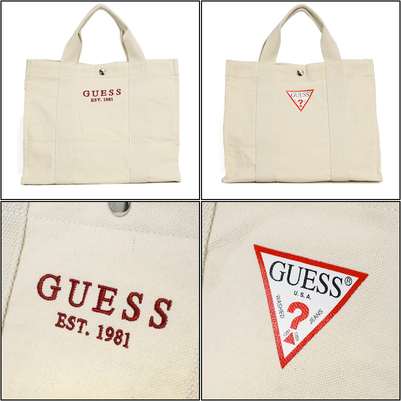 クーポン有 GUESS コットン ミニトートバッグ ショルダーベルト付