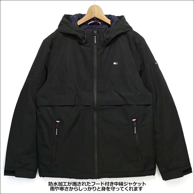 クーポン有 TOMMY HILFIGER トミーヒルフィガー メンズ 防水 防風 中綿ジャケット 1522351 ブラック 防寒 ブルゾン アウター  パーカー フーデッド OCT3 NOV1