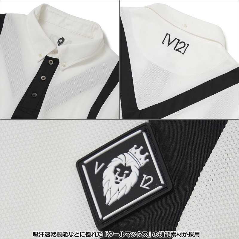 V12 ゴルフウェア FAKE TIE 半袖ポロシャツ 白×黒 大きいサイズ