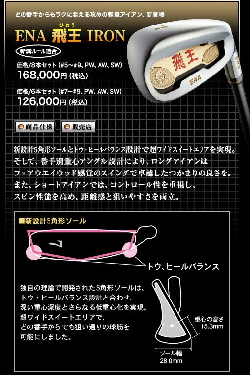 エナ ENA 飛王 レディース アイアン8本組（5〜9、PW、AW、SW 