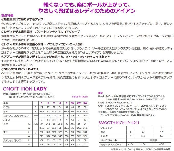 ゴルフ アイアン レディース グローブライド オノフ アイアン8本セット