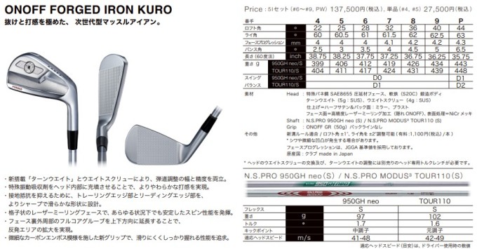 KURO（オノフ） オノフ フォージド アイアン クロ 5本セット（6〜PW