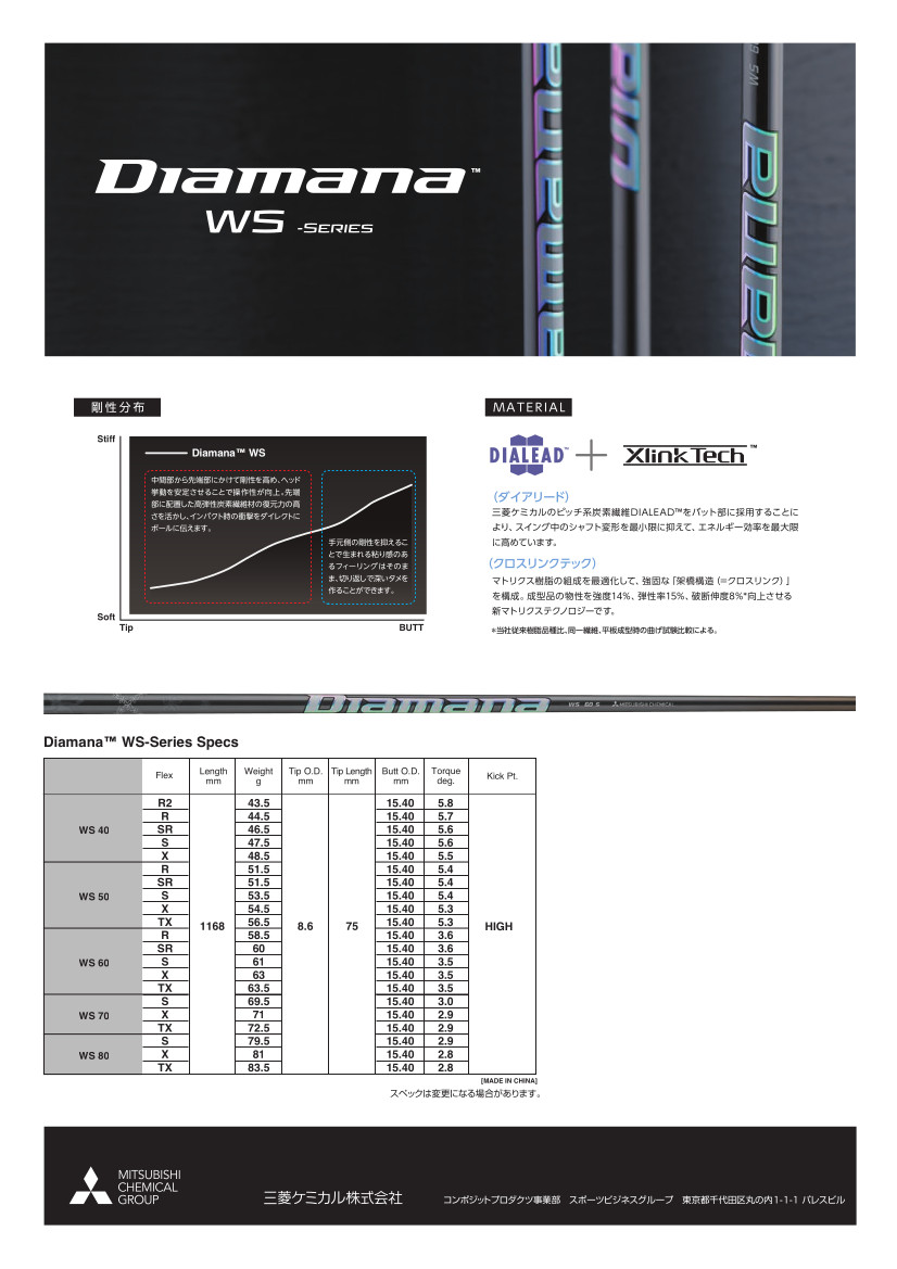 新品スリーブ付シャフト 三菱ケミカル ディアマナ WS Diamana WS