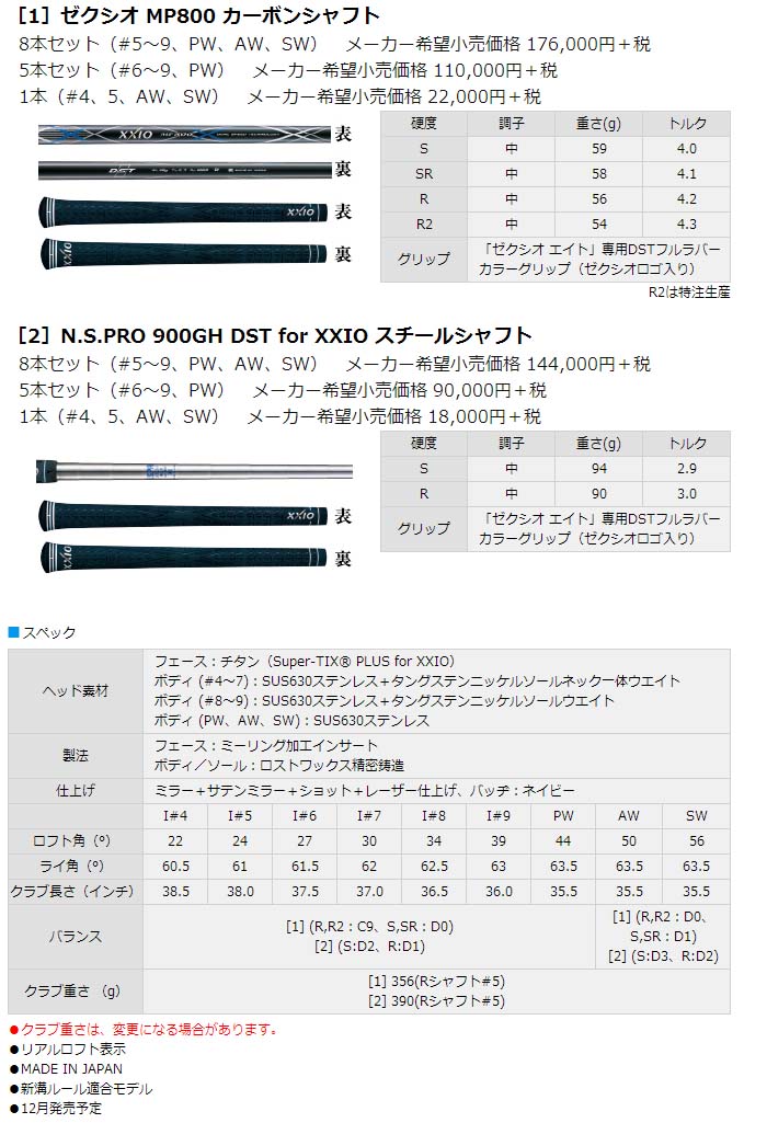 XXIO☆ゼクシオ8 アイアン6本セット(5-9，P) N.S.PRO 900GH DST