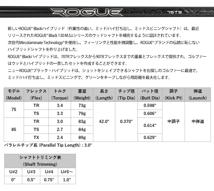 シャフト ユーティリティー用 アルディラ Rogue (ローグ) ブラック ハイブリッド (US仕様) : adl-rgbkut21 : ゴルフハンズ  - 通販 - Yahoo!ショッピング