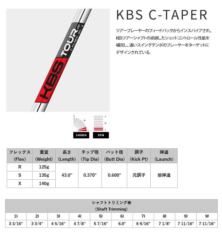 アイアン用シャフトKBS C-Taper 115 R +シャフト 6本セット KBS シャフト アイアン用 C-Taper スチール アイアン (単品