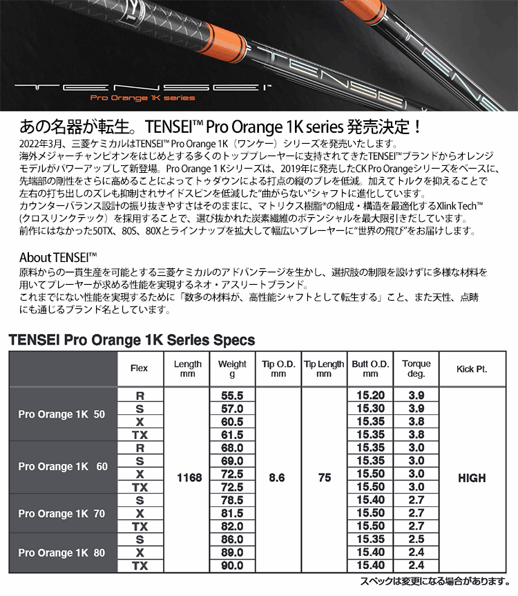 スリクソン ZXi 互換スリーブ付きシャフト 三菱ケミカル TENSEI プロ