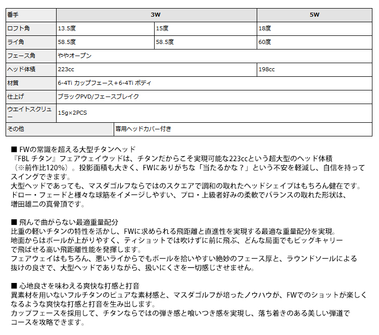 ゴルフ パーツ フェアウェイ ウッド ヘッド 単品 マスダゴルフ FBL