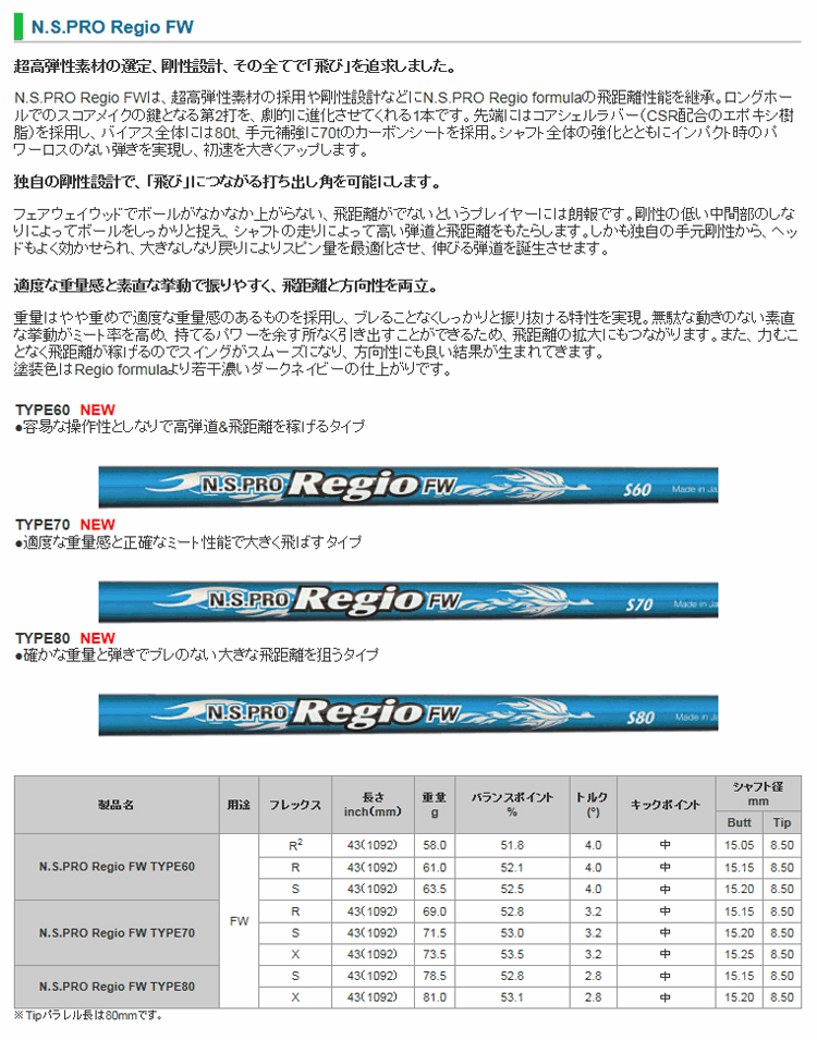 シャフト フェアウェイ用 日本シャフト N.S.Pro レジオ FW メーカー